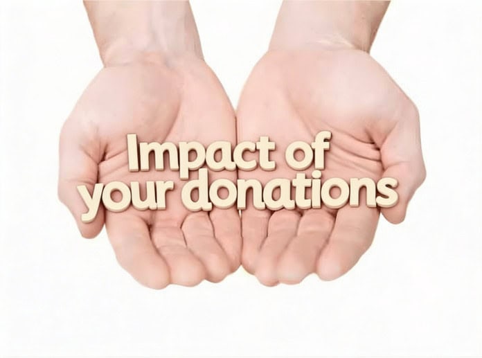 Open hands with donation text