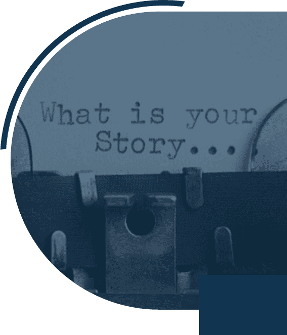 Typewriter with 'What is your story?' text