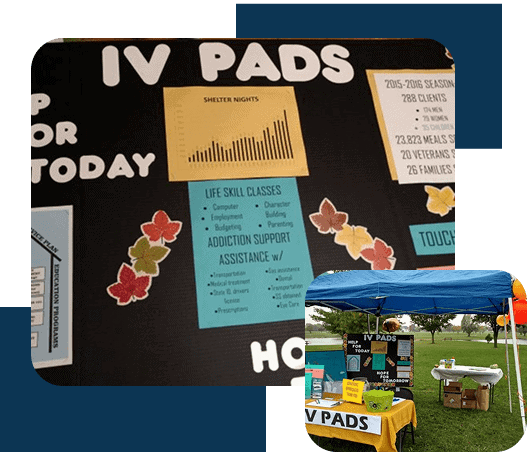 IV PADS shelter information booth at outdoor event.
